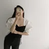 Korobov coréen hit couleur patchwork col carré femmes chemises nouveauté streetwear blouses femmes vintage chemises d'été 210430