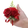 Flower Wrist Corsage Boutonniere Handmade Wristband Red Pink Artificial Peony Rose Corsages Wedding Bridesmaid Party Suit Decor