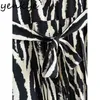 Lente vrouwen vintage zebra gestreepte lange shirt jurk vrouwelijke mouw revers kraag sjerpen casual a-lijn vestido 210430