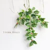 High Quality 3 Forks Pu Artificial Holly Berry Rich Fruit Plant Artificial Silk Flowers Fruits For Christmas Wedding Home Decor