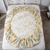 100%Cotton Bed Linens Queen/King Size FItted Bed Sheet with Elastic Band Yellow Color Cotton Mattress Protector Double Sheets 210626