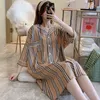 Zomer Dames Gestreepte Nachthemd Katoen Slaap Shirt Nachtkleding Gedrukt Nachtjurk Plus Size Nachtkleding Losse Lingerie Robe 210924