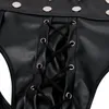 Sexy Hommes culottes Faux Cuir Lacets Bondage Bondage Harnais Pantalons Gothic Lingerie Open Buopen Cortch Shorts Gay Fétiche Sous-vêtements
