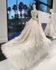 Abiti da sposa di piume di lusso con spalle scoperte Pizzo con applicazioni Plus Size Abiti da sposa a sirena Tulle increspato Lungo Dubai Sweep Train Personalizza vestido de novia