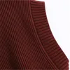 Bijgesneden gebreid vest vrouwen winter v-hals mouwloze trui vrouw vintage geribbelde trims casual truien top 210519