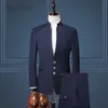 Thorndike Mężczyźni garnitur chiński styl stojak garnitur garnitur męski ślub pana młodego slim fit standerd rozmiar Blazer zestaw smokingu (kurtka + spodnie) x0909