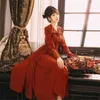 Printemps Vin Rouge Longue Femmes Robe Papillon Manches Midi Fête Élégant Vintage Plein Mi-mollet Femme 210603
