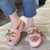 Summer Slippers Slides Shoes Women Heeled Mules Pantofle Rivet Platform Low High Rome Rubber Metal Decoration Fabric Basic