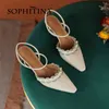 SOPHITINA Genuino Cuoio di Estate Delle Donne Scarpe Sandali Perla Sexy Alla Moda Del Fiore Strano Tacco Spogliatoio Punta A Punta In Pelle Scamosciata FO356 210513