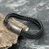 Clássico Mens Antique Prata Cor De Aço Inoxidável Fivela Magnética Dupla Braided Cadeia Bracelete Fashion Festa Jóias Presente