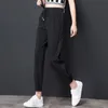 Verano Corea Moda Mujeres Cintura elástica Suelta Pantalones deportivos negros Gasa Patchwork Casual Tobillo Longitud Harem S914 210512