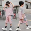 Set di abbigliamento per ragazzi adolescenti Vestiti estivi per ragazzi Abbigliamento casual Tuta per bambini Tuta sportiva per ragazzi Abbigliamento per bambini 4-14 anni 2 colori X0802