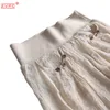 Lato 2021 Retage Befoot Solid Color Elastyczne Mid Waist Casual Luźne Przyciski Bawełniane Mieszanki Kobiety Spodnie Q0801