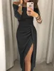 party evening Dresses Sexy Celebrity Dress Mermaid See Through Long Sleeves Appliques Gowns Trumpet Prom Dress Wear Navy High Side Split Off the Shoulder Formal girl