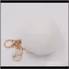 キーホルダーファッションアッサリードロップデリバリー2021フェイクウサギの毛皮キーチェーンかわいい真珠ピンク猫のキーチェーン