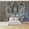 Modern tapet för vardagsrum 3D Relief Tiger Wallpapers Brick Wall Bakgrund Mural