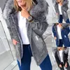 Kadın Ceketler Ripped Peluş Uzun Kollu Ceket Düğmeler Denim Ceket Kadınlar Kış Faux Kürk Hood