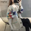 Neploe Autumn Winter Women Sweater Casual V-neck Single Breasted Pockets Computer Knitwear Cardigan Loose Long Sweater Coat 210423