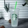 Starbucks 24OZ/710ml Transparent Tumbler With Straws Reusable Venti Frosted Ice Cold Drink Thick Plastic Cups For Coffee Cappuccino H1102