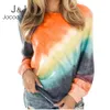 Joloo jolee casual manga longa gravata tintura tintura com capuz mulheres arco-íris hoodies outono solto enorme camisolas roupas femininas 210518