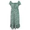 Ruched Women Off Shoulder Summer Dress Boho Beach Holiday Long Elastic Kvinna Green Floral Print Vestidos 210427