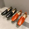2022 Pist Kare Toe Düşük Topuk Casual Elbise Ayakkabı Kadın Deri Derin Ağız Metal Zincir Dekor Loafer'lar Bahar Konfor Işık Ayakkabı Kadın 35-40