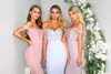 Off Shoulder Mermaid Long Bridesmaid Dresses with Lace Appliqued Sexy Low Back Maid Of Honor Gowns Wedding Party Wear