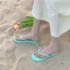 Chanclas tejidas japonesas para mujer SOFT-SOFT SOFT BEACH SOFTS STULTY T-Slip Slip Sandalias Elásticas Planas Impermeable