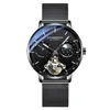 SAS New Large Dial Hollow Automatic Mechanical Watches Waterproof Men's Watch Steel Strap Gradient Blue Calendar