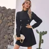 Fashionable Elegant Turtleneck double breasted dress Womens Autumn A-Line long sleeve Office Lady Button vestidos 210508