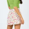Print A Line Skirts Women Summer Button Pleated Mini Lady High Waist Work Casual Short Bottoms Jupe Femme 210508