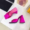 TheAtticoThick triangular heel square toes slippers Luxury Designer Sandals summer shoes 115mm Dinner dress shoes Women's leather Satin factory shoe