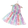 Abiti estivi per bambini senza maniche Abiti da bambina a righe arcobaleno dolce girocollo gonna principessa con stampa unicorno 90-130 cm 2735 Y2