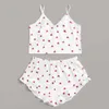 Dames Pyjama Hart Print Nachtkleding Satijn Camisole Pyjama Set Gepaste Shorts Lingerie Mouwloze Nachtkleding Sexy V-hals Home Pak Q0706