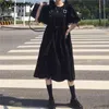 Japońskie HARAJUKU Summer Kobiet Streetwear Long Dress Gothic Punk Style Belt Cosplay Dress Short Rleeve Ruffles Midi Dress 210322