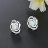 Brincos de prata torcido de prata esterlina para as mulheres Cubic Zirconia Branco Opala de pedra presentes de casamento