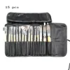 Make -upborstels 15 pc make -upborstels Set professionele houten handgreep zwarte tas make -up opslagborstelsets Q240507