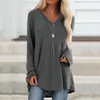 Women's T-Shirt T Shirt Women 2021 Fashion Plus Size Autumn Solid Color Long Sleeve V Neck Pullover Loose Midi Top Xxxxxl