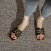 Genuine Open Women Leather Scuffs Slippers Vintage Fashion Flat Heel Metal Buckle Square Toes Outdoors Sandals Plus Size