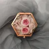 Hexagon Transparent Rose Gold Glass Ring Box Bröllop Geometrisk Smycken Arrangör Axyd Y1214