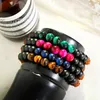 Luxo moda unisex estiramento pulseira natural tigre olho pedra bodhi beads frisado pulseira casal jóias presentes