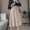 Spring Women Double Button Medium A-line Skirt Casual Female Solid Color Office Lady Beige Skirts 210430