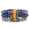 Stili di pietra naturale Pave CZ Bracciale con ciondolo a doppia corona per uomo Bracciali da donna Gioielli Pulseira Hombres Beaded Strands204T