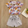 Children's Clothes Set Summer Short-sleeved Leaf Print Shirt + Solid Color Shorts 2-piece Casual Suit For Toddler Boys and Girls 210515