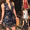 Designerskie sukienki damskie Elegancki łańcuszek List Drukuj koszula Sukienka damska Dekolt w szpic Bandaż Guzik Vintage Krótki rękaw Mini Party Dress Vestidos Bluzka Odzież