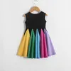 Summer Sleeveless Cotton Rainbow European American Dress Children's Wear Girls' Spring And Autumn Princess Skirt Blue Ashion Kids Clothing In Stock