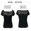 Sommar t-tröjor Kvinnor Elegant Solid Lace Patchwork See Through O Neck Kortärmad Pullovers Tops Sexy Bodycon Backless T-shirts 210507