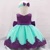 2PCS Baby Girl Big Bow Lace Tulle Christening Princess Toddler Birthday Party Ball Gown Dress Newborn Children Baptism 1 Year G1129