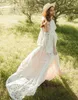 Bohemian A Line Abiti da sposa in pizzo pieno Abiti da sposa Scollo a V profondo Sweep Train Backless Manica lunga Stile country Boho Vestidos De Novia