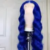 Water Wavy Blue Wigs Synthetic Lace Frontal Deep Wave Wig For American Black Women Simulation Human Hair 150%